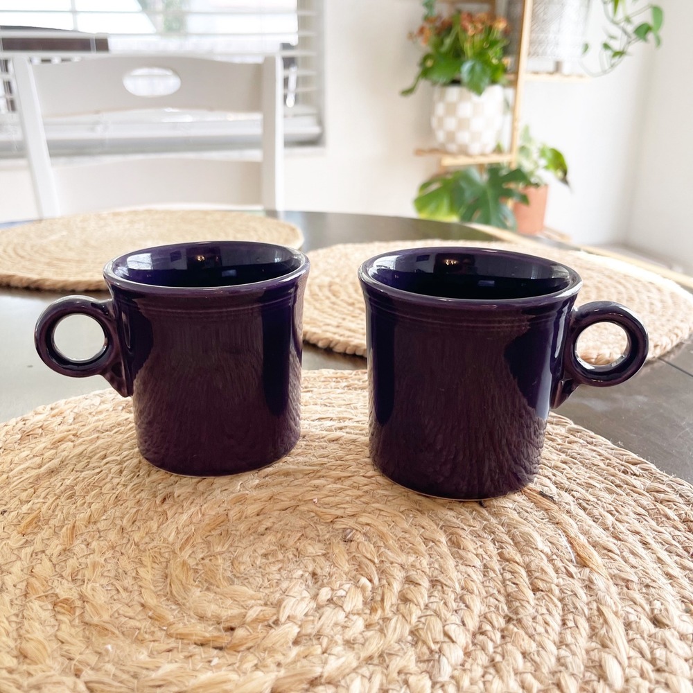 Fiestaware HLC USA Plum Purple Coffee Mugs Ring Handle Set of 2 Ceramic